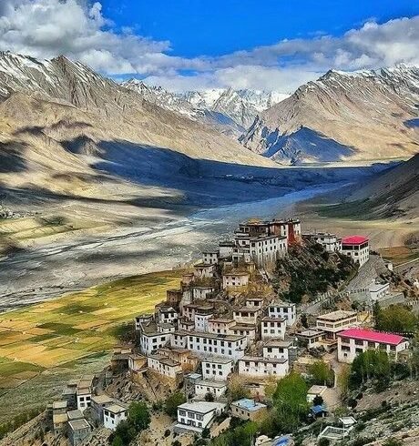 Breathtaking view of Spiti Valley with rugged mountains and monasteries