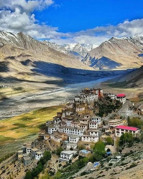 Breathtaking view of Spiti Valley with rugged mountains and monasteries