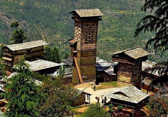 Scenic view of Jibhi & Tirthan Valley with lush green forests and river